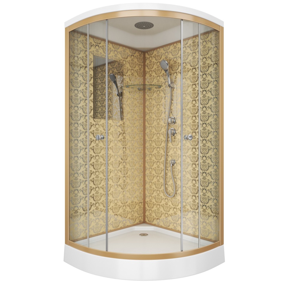 Душевая кабина Niagara Luxe NG-7702G (100x100х210) низкий поддон(15см),дверь раздвижная,стенки золото,3 места