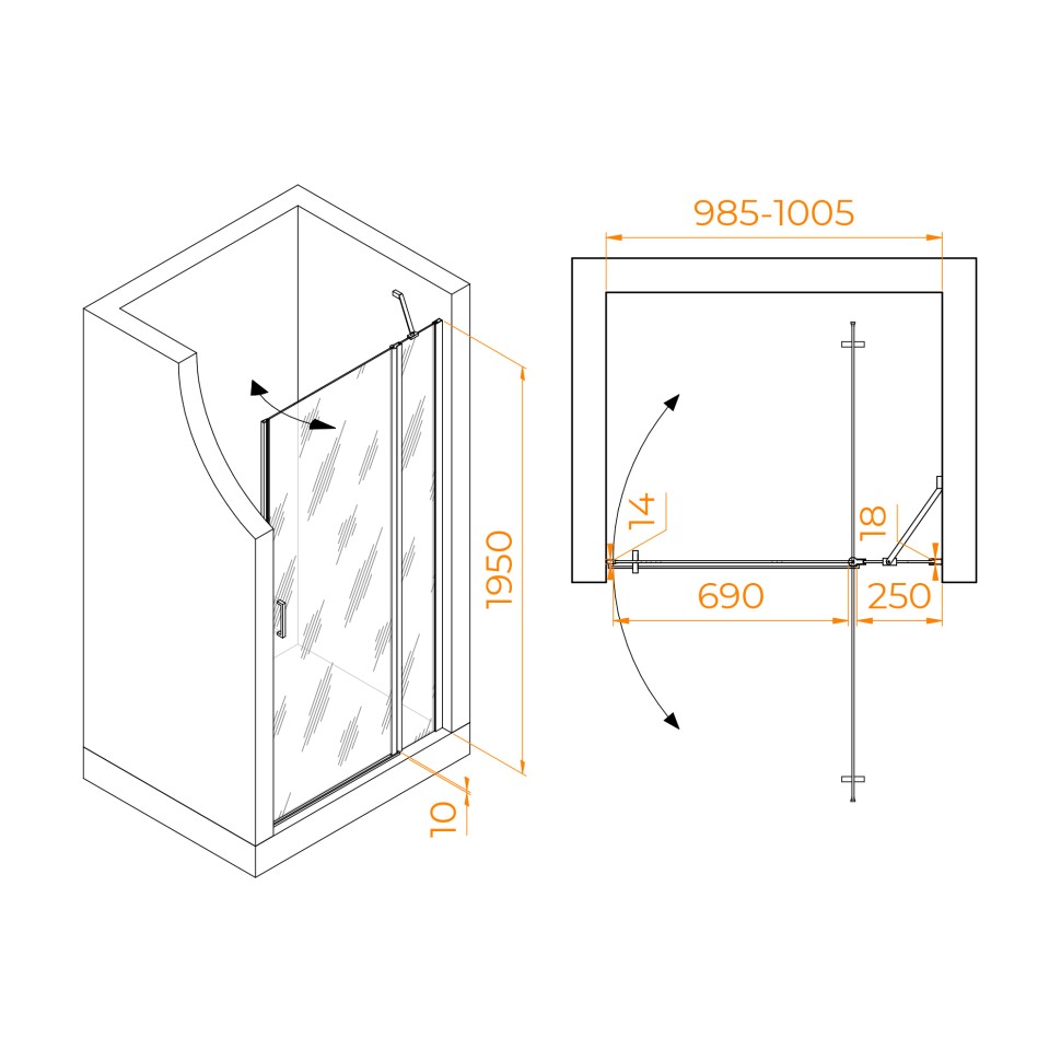 Душевая дверь RGW LE-004Gr (Прозрачное, 1000)
