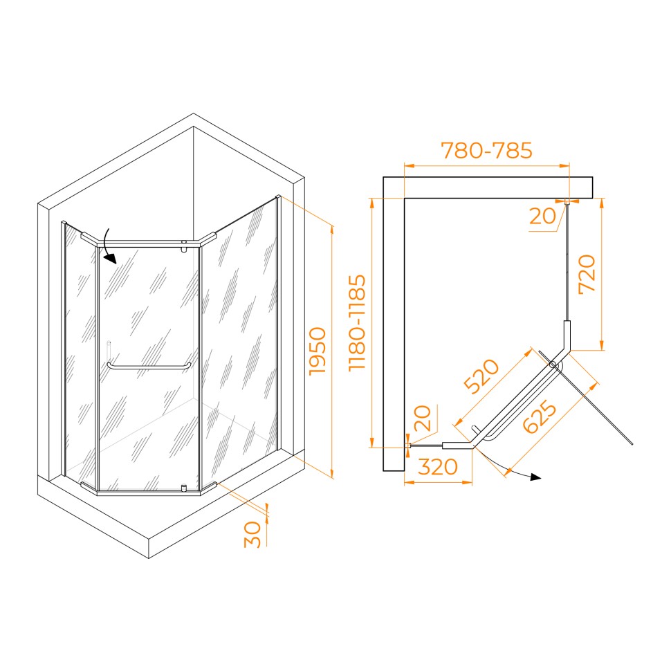 Душевой уголок RGW PA-091 (Прозрачное, 800x1200)
