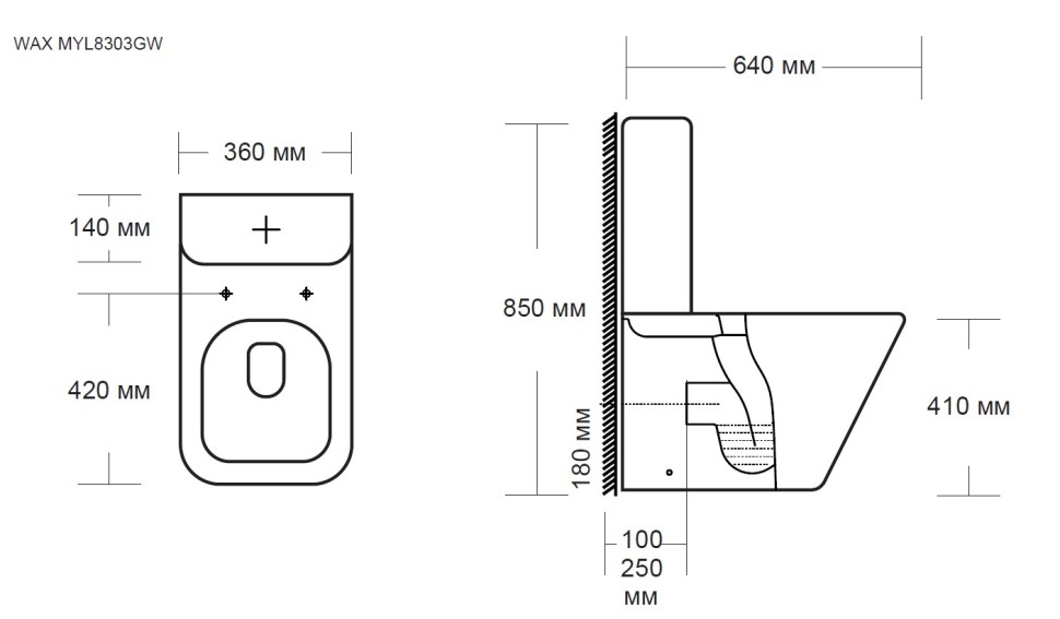 Унитаз-компакт MILLEAU WAX 8303 белый глянец, безободковый, с микролифтом