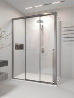 Душевой угол раздвижной Veconi Premium Ptato 300 SP GR-L, 1400х800x2000, брашированный графит, стекло прозрачное