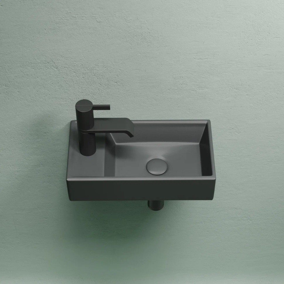 Умывальник подвесной прямоугольный (чаша справа, отверстие под смеситель слева) цвет темный антрацит матовый Element 407x217x100
