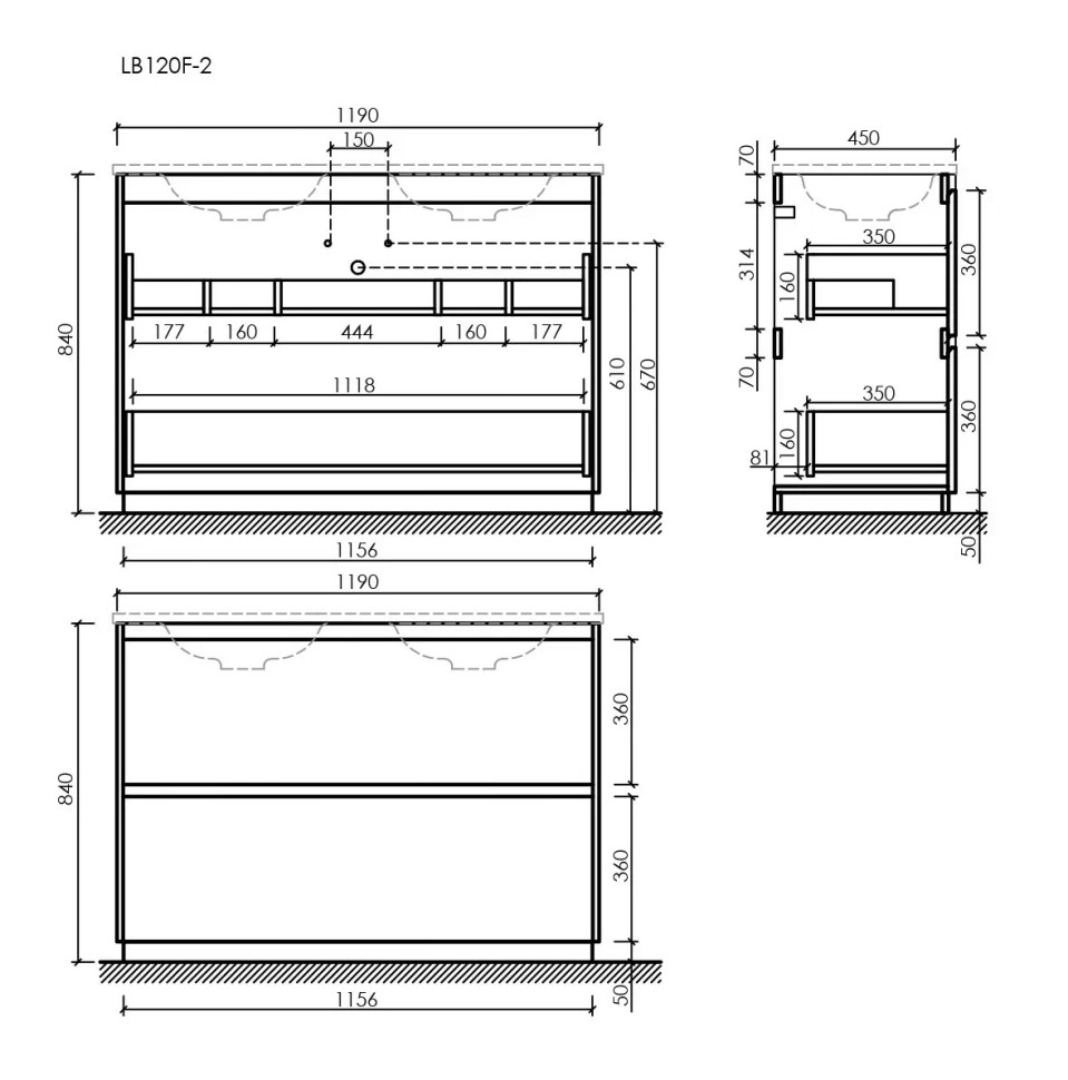 Тумба под раковину SANCOS Libra Floor напольная, 1190х450х840, c двумя ящиками оснащенными доводчиками, дуб галифакс натуральный, арт. LB120F-2EG