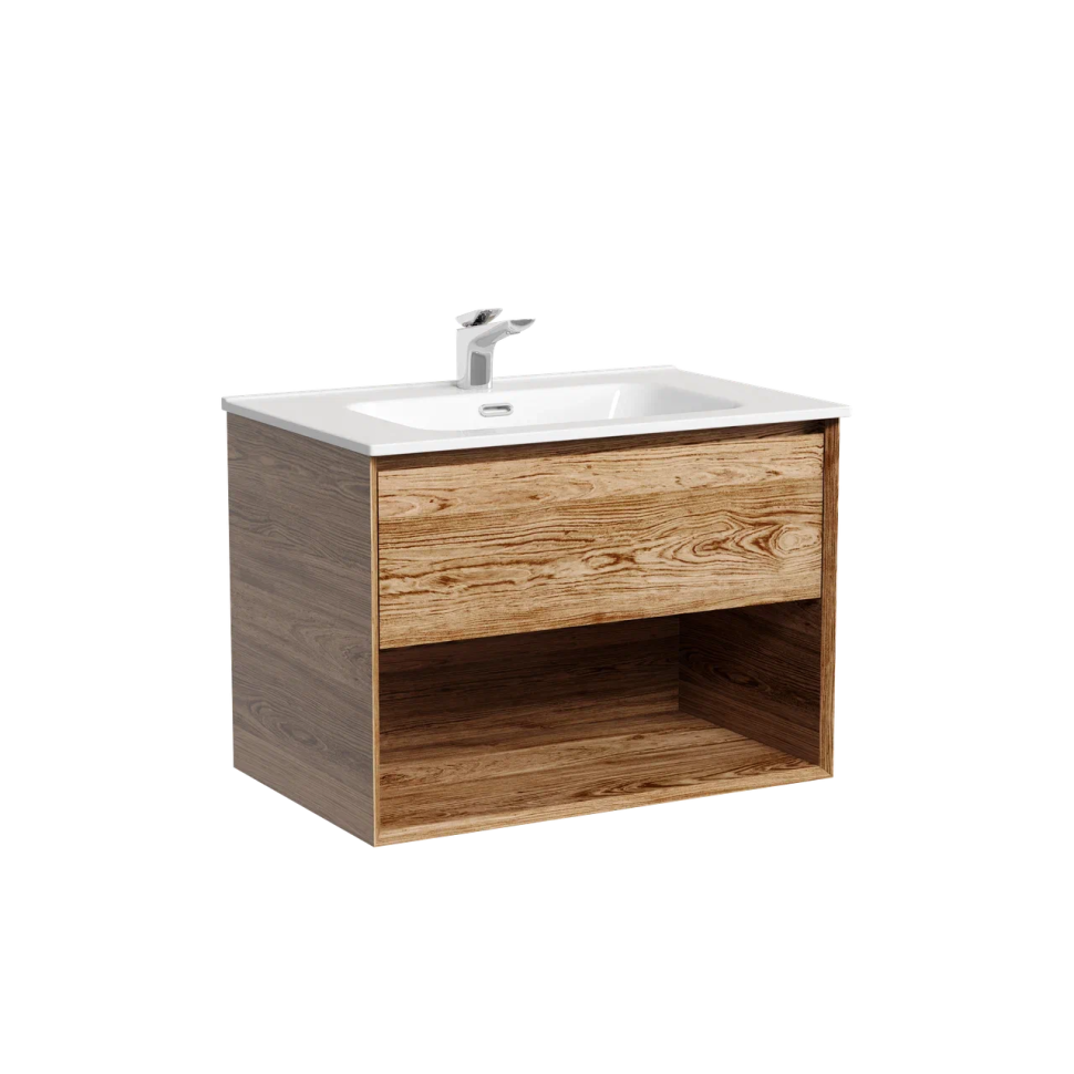 Тумба подвесная SANCOS Marmi 1.0 690х445х520 c одним ящиком оснащенным доводчиками скрытого монтажа и открытой нишей, дуб чарльстон, арт.MR1.070ECH