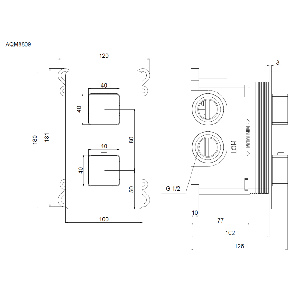 AQM8809MB Savona Встраиваемый термостат на 3 потр. в комплекте с внутр. частью, черный матовый