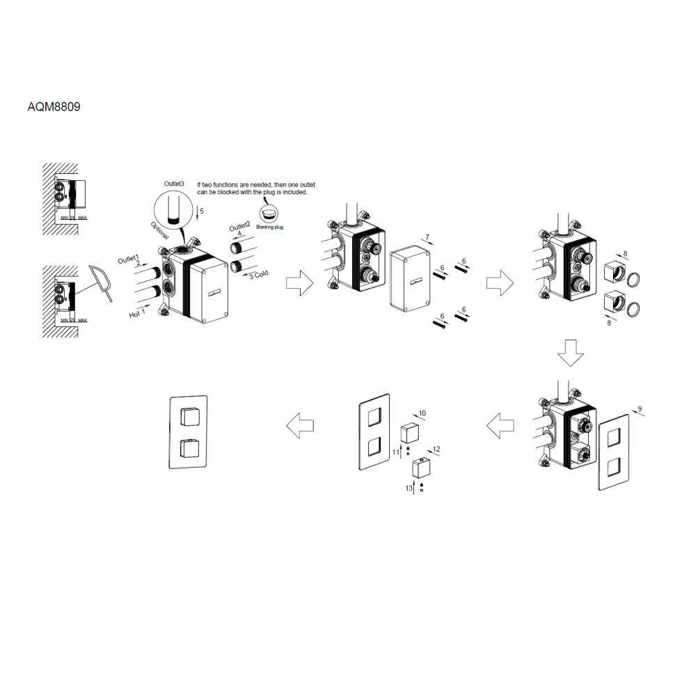 AQM8809MB Savona Встраиваемый термостат на 3 потр. в комплекте с внутр. частью, черный матовый