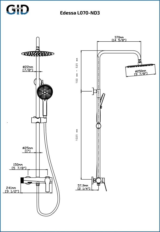 Душевая система наружного монтажа Edessa L070-CH-ND3
