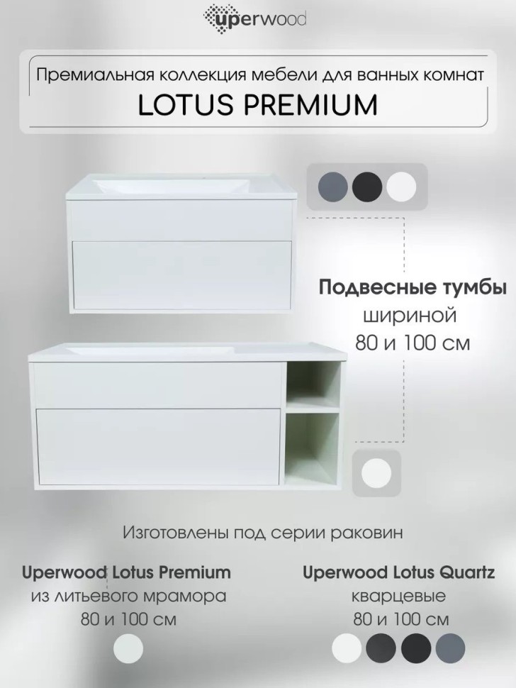 Тумба под раковину для ванной подвесная Uperwood Lotus Premium 80х50х42 см, черная