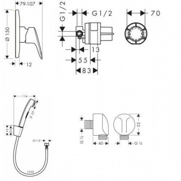 Смеситель для душа Hansgrohe Logis 71666000 хром (внешняя и скрытая часть)