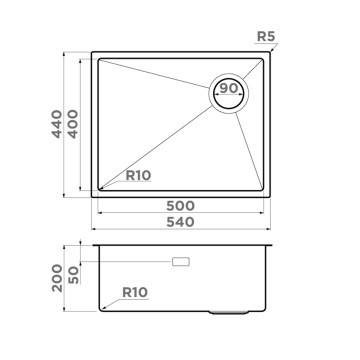 Кухонная мойка Omoikiri Taki 54-U/IF Side SF-GB нерж. сталь/графит