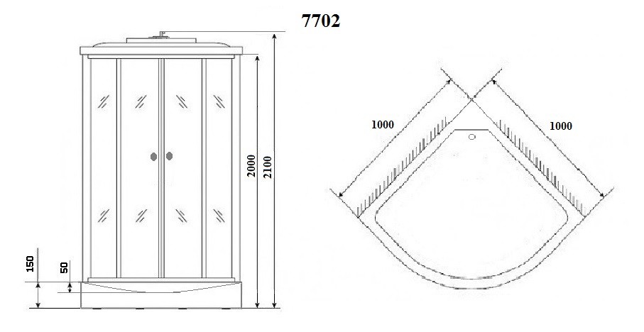 Душевая кабина Niagara Luxe NG-7702W (100x100х210) низкий поддон(15см),дверь раздвижная,стенки серебро,3 места