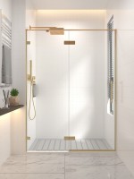 Душевая дверь распашная Veconi Premium Alassio G, 1300х2000, брашированное золото, стекло прозрачное осветленное