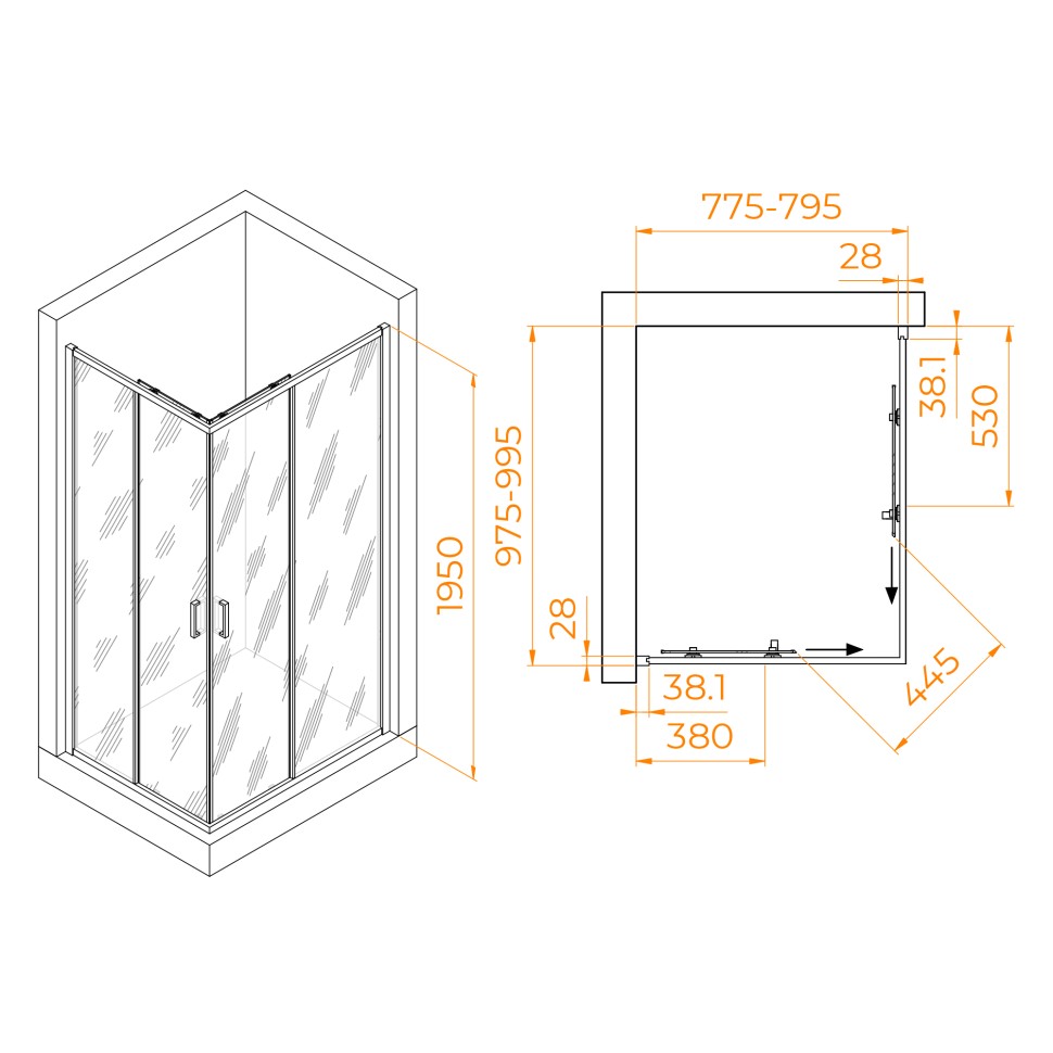 Душевой уголок RGW PA-246 (Прозрачное, 800x1000)