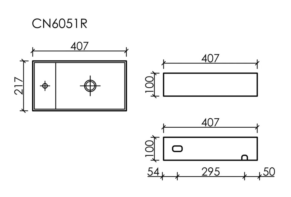 Умывальник подвесной прямоугольный (чаша справа, отверстие под смеситель слева) цвет антрацит матовый Element 407x217x100