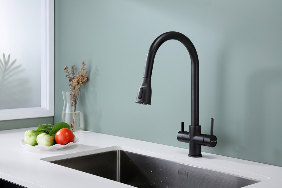 Смеситель для кухни LANGE, черный, La214212-BLM, Paulmark