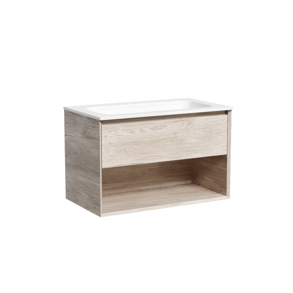 Тумба подвесная SANCOS Marmi 1.0 790х445х520 c одним ящиком оснащенным доводчиками скрытого монтажа и открытой нишей, дуб галифакс натуральный, арт. MR1.080EG