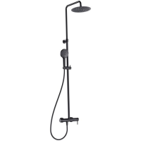 AQM8011MB Душевая система со смесителем и изливом, O250, лейка 3 реж, 1100-1500мм, черный матовый