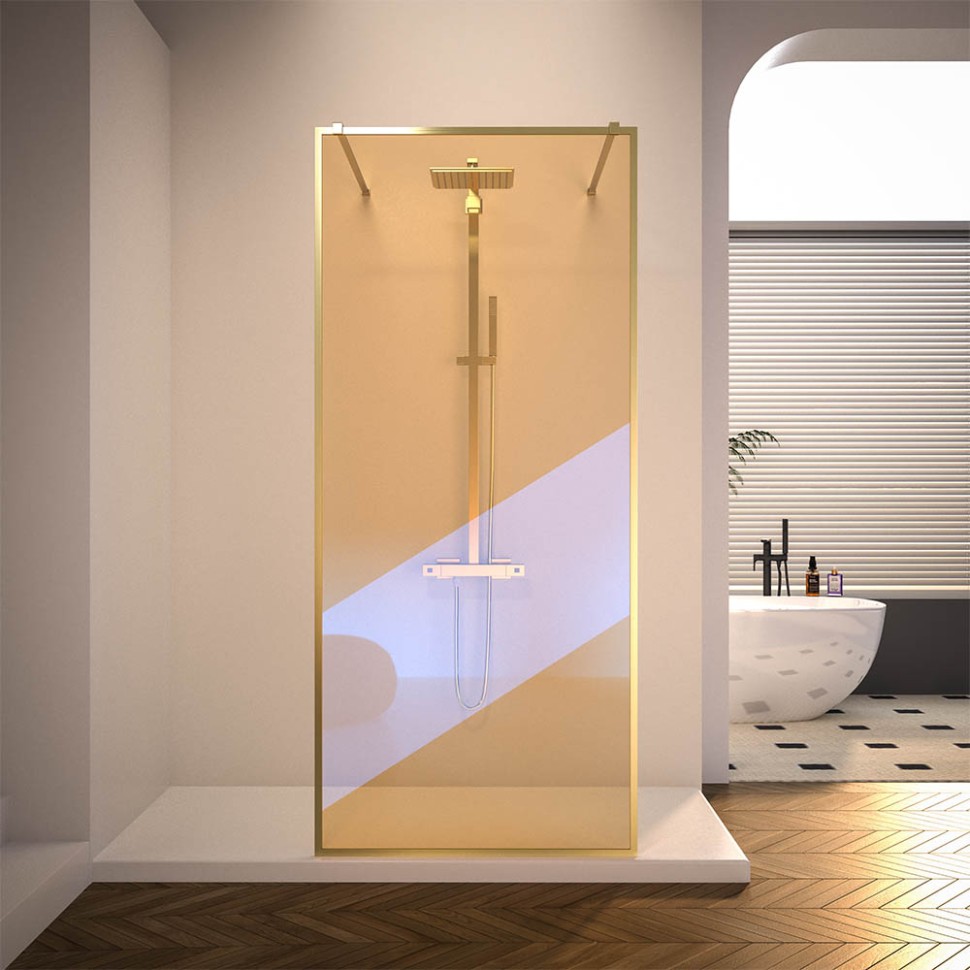 Душевая перегородка Veconi Korato KR-90GC, 1200x2000, брашированное золото, стекло хамелеон