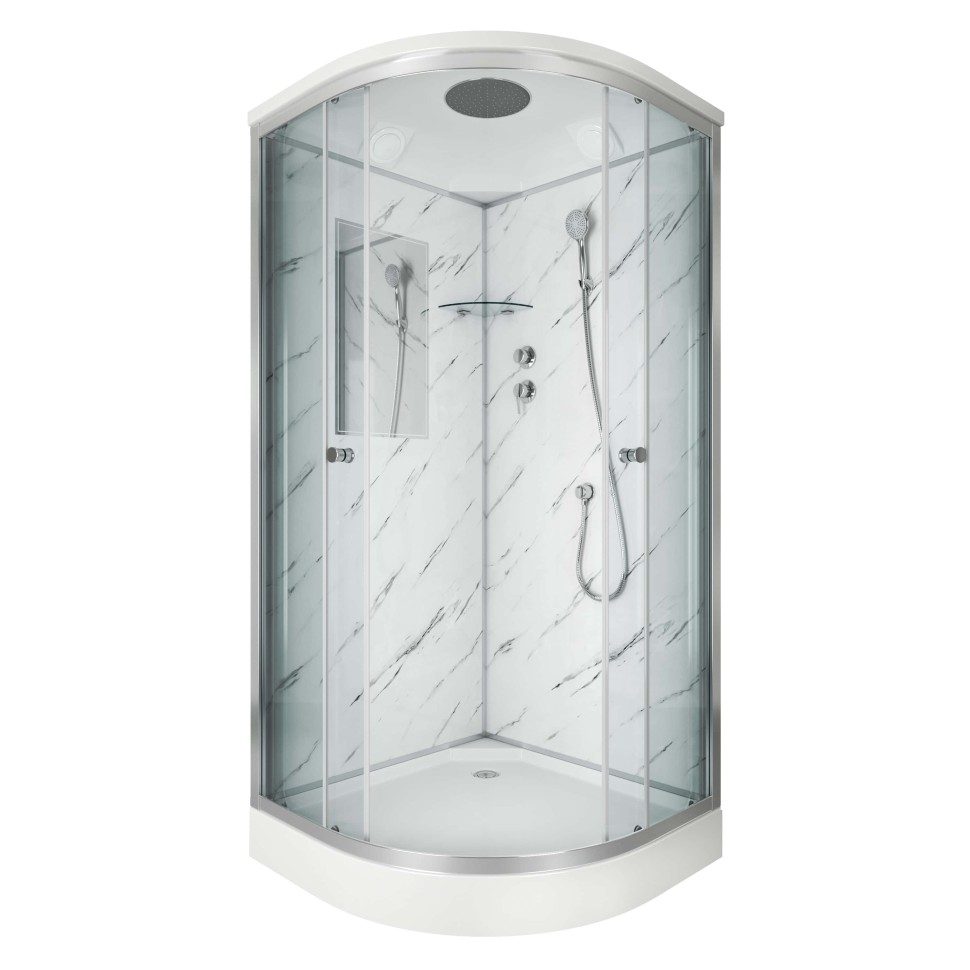 Душевая кабина Niagara Luxe NG-7702M (100x100х210) низкий поддон(15см),дверь раздвижная,стенки мрамор,3 места
