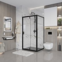Душевое ограждение Niagara Nova NG-83-9AB-A80B (90х80х195) прямоугольник,черный,дверь распашная,стекло прозрачное,2 места