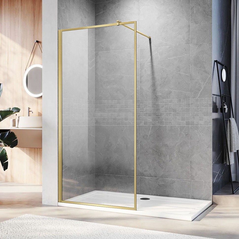 Душевая перегородка Veconi Korato KR-81G, 900x2000, брашированное золото, стекло прозрачное KR81G-90-01-C4