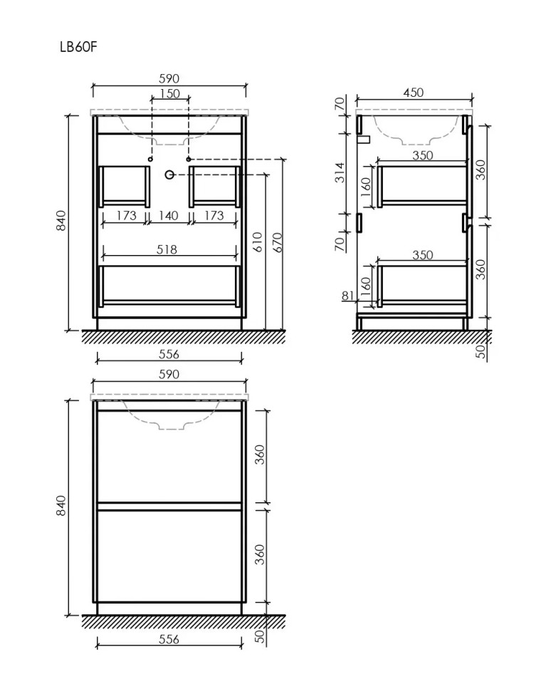 Тумба под раковину SANCOS Libra Floor напольная, 590х450х840, c двумя ящиками оснащенными доводчиками, белый глянец , арт. LB60FW