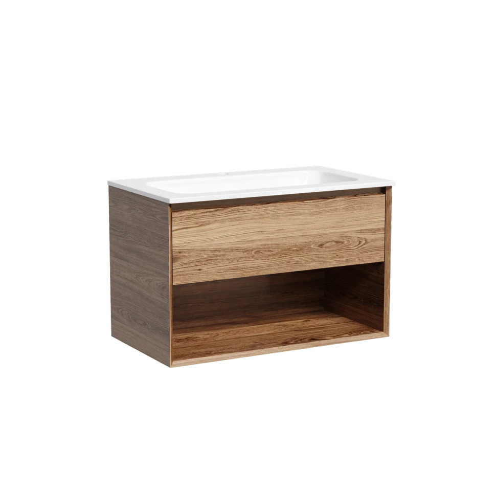 Тумба подвесная SANCOS Marmi 1.0 790х445х520 c одним ящиком оснащенным доводчиками скрытого монтажа и открытой нишей, дуб чарльстон, арт.MR1.080ECH
