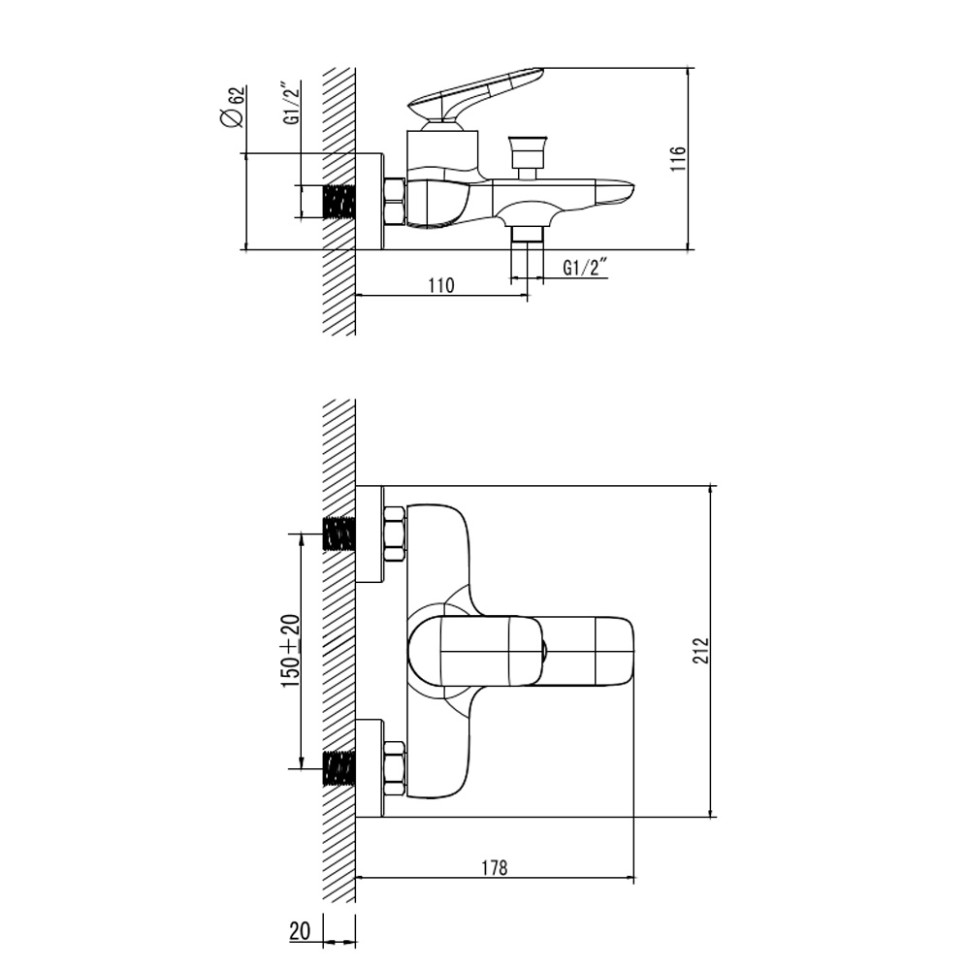 AQM6512GM Como Смеситель для ванны однорычажный, с душевым набором, 3 режима, серый матовый