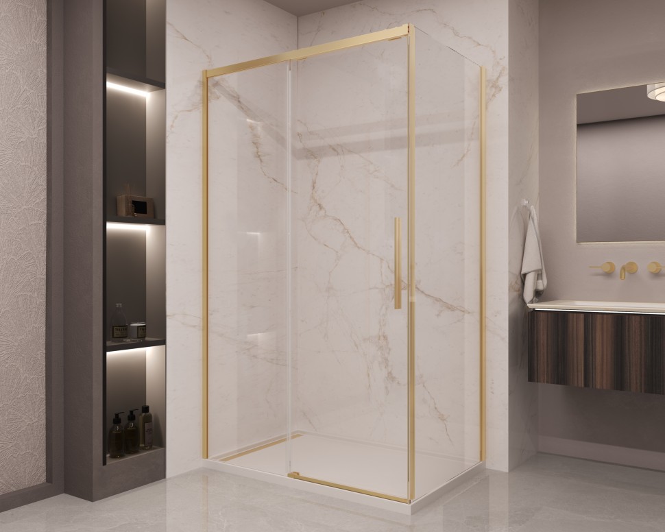 Душевой уголок Стелла (Stella) VSR-1ST8015CLG, 1500*800, брашированное золото, стекло прозрачное
