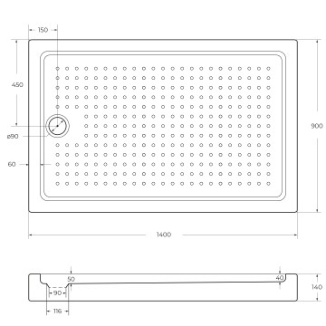 Акриловый поддон CEZARES TRAY-A-AH-140/90-15-W