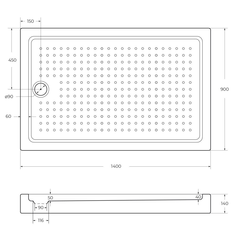Акриловый поддон CEZARES TRAY-A-AH-140/90-15-W