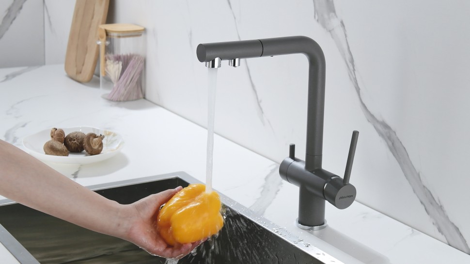 Смеситель для кухни SERPENTINE, серый металлик, Se213222-GRM, Paulmark