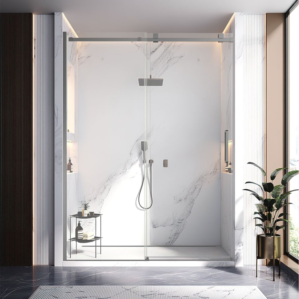 Душевая дверь Veconi Vianno VN-75GR, 1300x2000, графит брашинг, стекло прозрачное