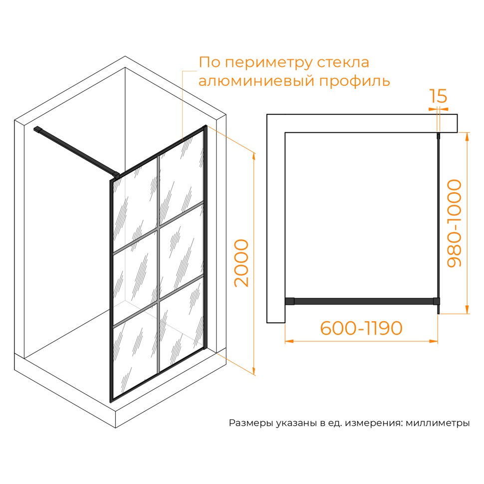 Душевая перегородка RGW WA-11B (С рисунком (шелкография), 1000)