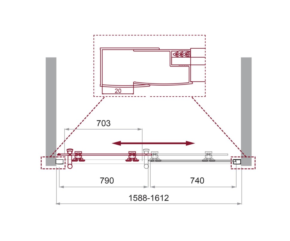 Душевая дверь BelBagno UNO-195-BF-1-160-C-Cr