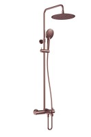 AQM8008BC Душ. сист. с терм. и изливом, O250, лейка 3 реж, высота 1100-1500мм, Медь шлифованная