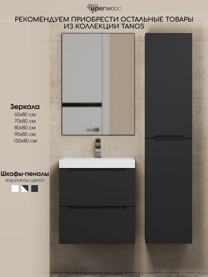 Тумба под раковину для ванной Uperwood Tanos 90 см, подвесная, черная матовая