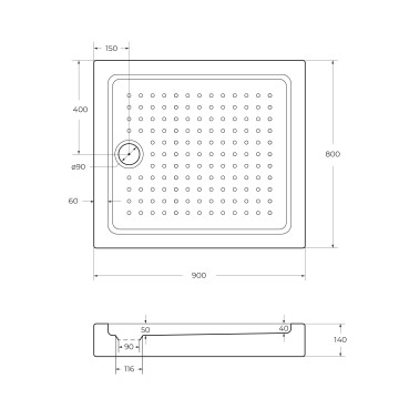 Акриловый поддон CEZARES TRAY-A-AH-90/80-15-W
