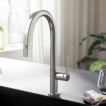 Смеситель Hansgrohe Aqittura для кухни, 1 отверстие, с вытяжным изливом 1jеt и функцией фильтрации, цвет: нержавеющая сталь 76803800