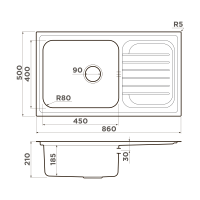 Кухонная мойка Omoikiri Haruna 86-IN нерж. сталь/нержавеющая сталь