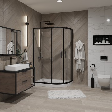 Душевое ограждение Niagara Nova NG-6821-08ВLACK (120х80х195) асимметрия,черный,двери раздвижные,стекло прозрачное,1 место