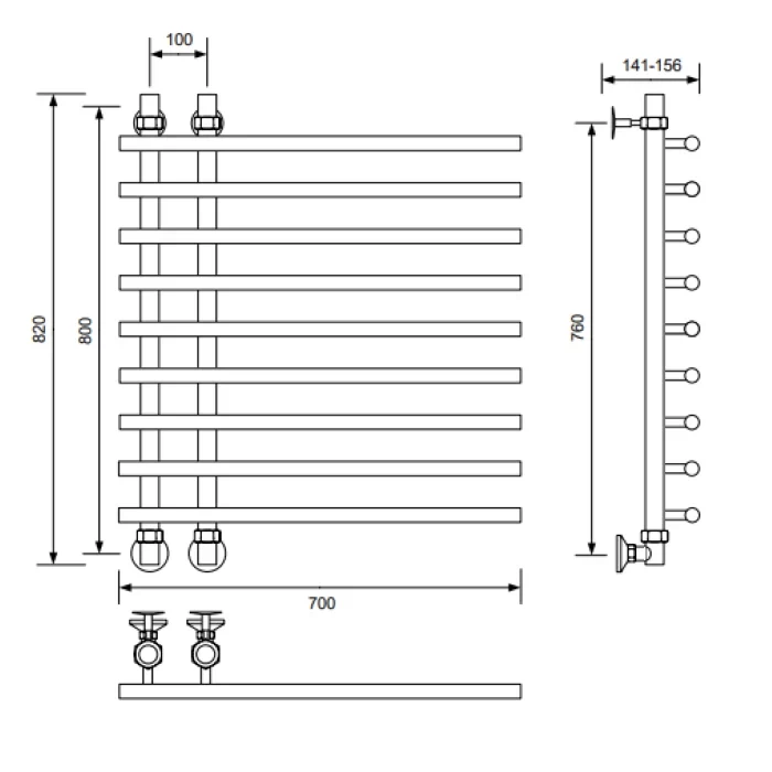 Полотенцесушитель водяной Veconi Tufo, 70/10/80, черный