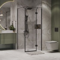 Душевое ограждение Niagara Nova NG-6832-34ВLACK (100х100х195) квадрат,черный матовый,двери распашные,стекло прозрачное,1 место