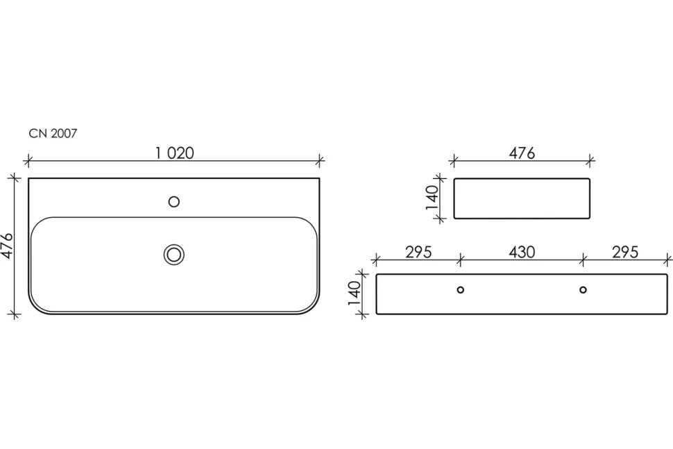 Умывальник AURA с 1 отверстием для смесителя, без перелива 1000x470x135мм
