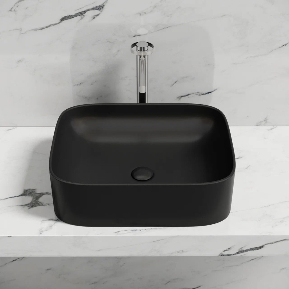 Умывальник чаша накладная прямоугольная (цвет Черный Матовый) Element 505x380x150мм