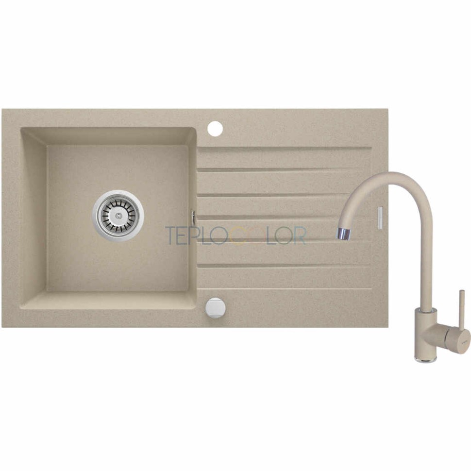 Гранитная мойка со смесителем, 1-чаша с осушкой