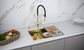 Смеситель для кухни ZENDER, светлое золото, Ze213155-LG, Paulmark