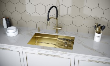 Смеситель для кухни ZENDER, светлое золото, Ze213155-LG, Paulmark