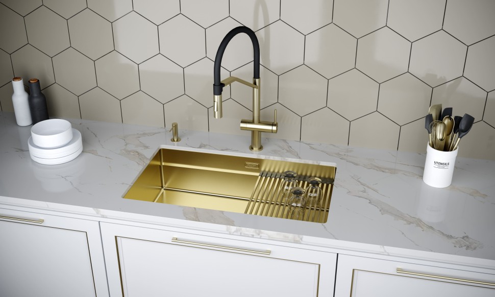 Смеситель для кухни ZENDER, светлое золото, Ze213155-LG, Paulmark
