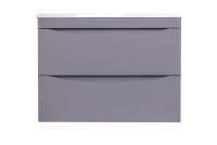 Тумба подвесная STYLE LINE "Бергамо мини 70" (2 ящ.) Люкс антискрейтч серый, PLUS с раковиной Каре Люкс МИНИ 700х350